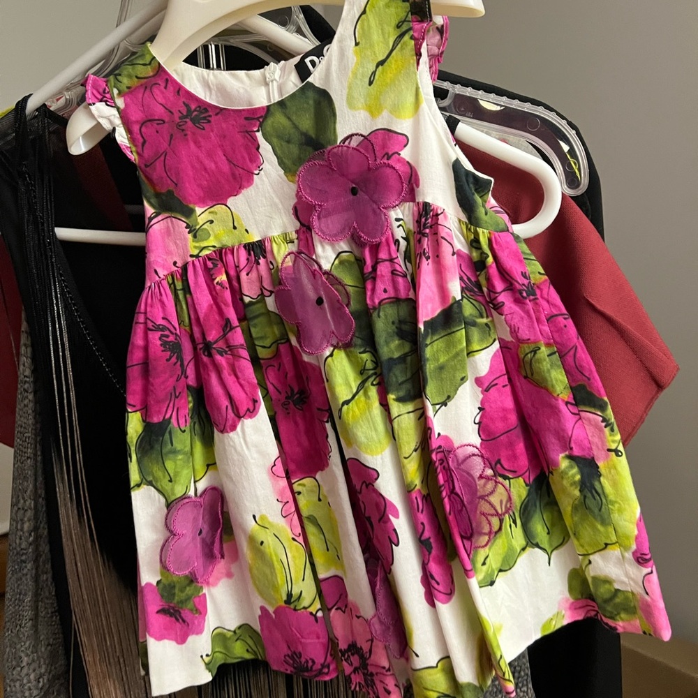 Dolce & Gabbana Floral Pink and Green Floral Appliqué Dress